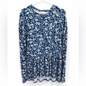 Loft navy teal blue floral long sleeve (medium)
